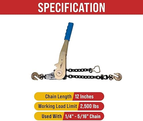 Miniatura 8 de Mytee Products Paquete de 2 carpetas de cadena de trinquete EZ de 14 a 516 pulgadas con ganchos de agarre y 2500 libras WLL - Carpeta de carga de