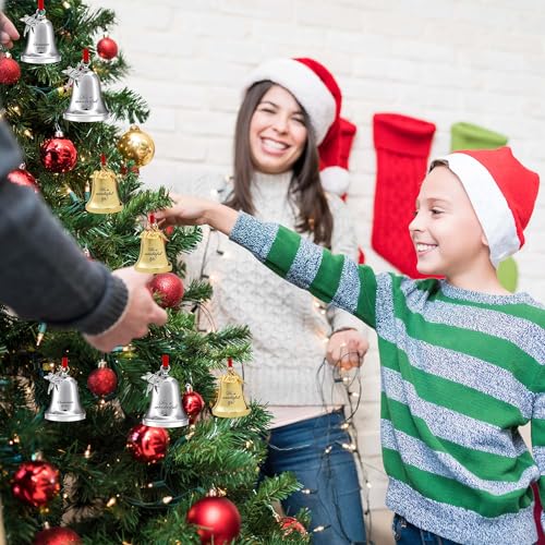 Campana de Navidad dorada de metal, decoración anual para árbol de Navidad 4