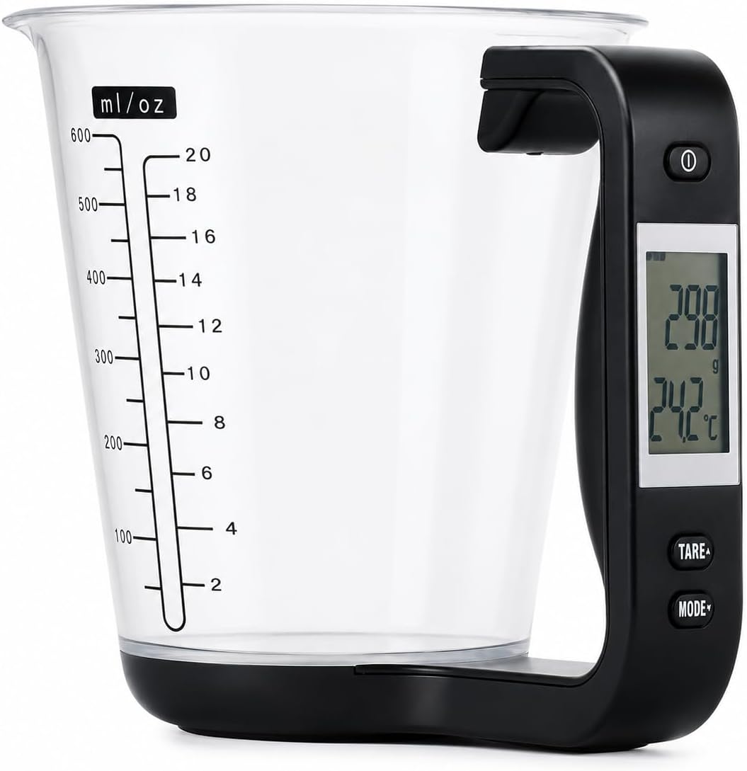 Digital Measuring Cup Scale, Electronic LCD Display Kitchen Measuring Cup with Temperature Sensor, High Precision Detachable Cup Scale for Baking, Coffee, Tea & Cooking (Black)