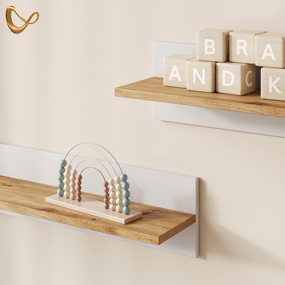 Livinity Étagère Enfant Mailo, Blanc/Artisan, 70x20cm | pour le stockage structuré des jeux et des connaissances