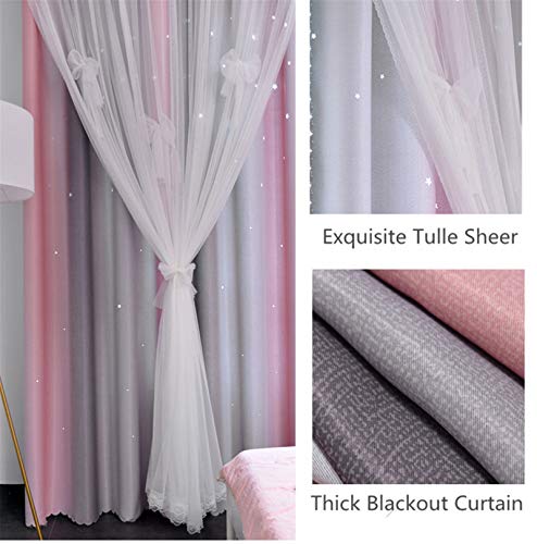 Image of Yancorp 63 inch Length Room Darkening Blackout Pink Rainbow Curtains for Girls Bedroom Kids Room Ombre Window Panels Living Room (Pink Grey, W52 X L63)