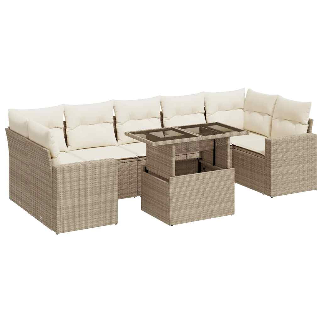 vidaXL Salon de Jardin avec Coussins 8 pcs Beige résine tressée