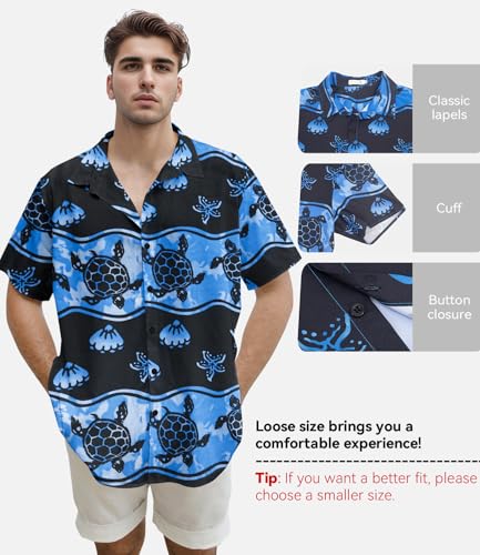 Image of Yoimira Hawaiian Shirts for Men, Print Mens Casual Short Sleeve Button Down Shirts Floral Aloha Beach Shirt