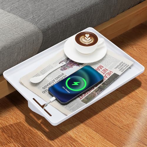 Cozary Mensola Comodino con Passacavo, Vassoio da Letto a Clip per Letti a Castello e Camera, Comodino Sospeso Regolabile e Rimovibile, Organizzatore per Dormitorio, 32 x 23cm, Bianco