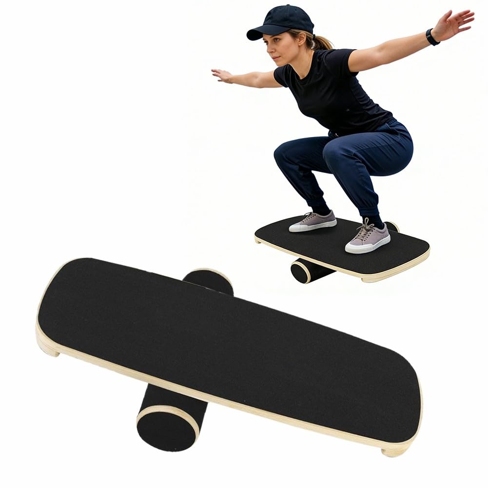 Deska do balansowania, deska do balansowania, drewniana deska do balansowania, do surfowania w pomieszczeniach, do treningu surfingu, fitnessu, rehabilitacji i koordynacji, z regulowanymi stoperami i
