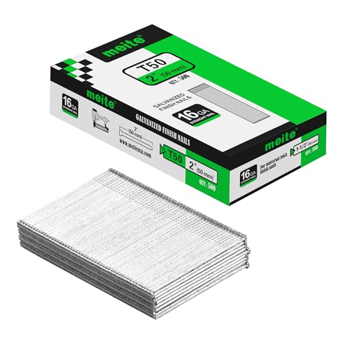 meite 16 Gauge Finish Nails - 2 Inch Galvanized 16GA Finishing Nails Straight Finish Nails for Window Casing Baseboard Crown Molding Trim Work, 500PCS