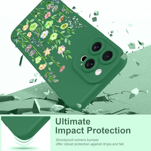 Image of Designed for iPhone 16 Pro Max Case Flower for Women Girls, Green | Cute Floral Pattern Liquid Silicone Phone Case [Full Camera Protection] Slim Soft TPU Protective Cover