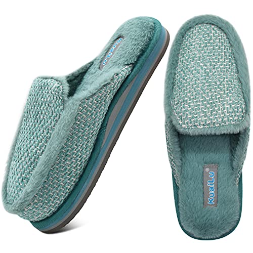 Pantuflas velloso Apoyo para mujer Señoras Cálido Ponerse casa Zapatos Suave Forro de piel sintética & Grueso Espuma de memoria Moda Comodidad Scuff Zapatillas Para mujeres Interior Exterior Azul 38 Cover