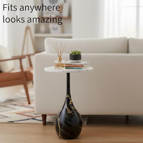 Miniatura 5 de Mesa auxiliar de mármol para sala de estar, mesa auxiliar redonda de mármol para espacios pequeños (negro y dorado)