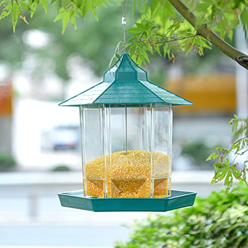 Growtail Hanging Wild Bird Feeder Gazebo Birdfeeder For Outside Garden Yard Decoration Hexagon Shaped With Roof (Green) #TOP1