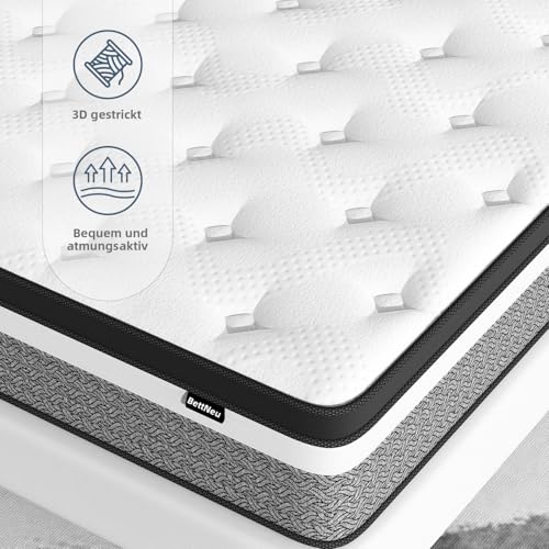 Bednew Matratze 90 x 200cm, 31cm Federkernmatratze H3 Höhe 7-Zonen Orthopädische Taschenfederkernmatratze mit Comfort Memory-Schaum Schicht… – Ansicht 4