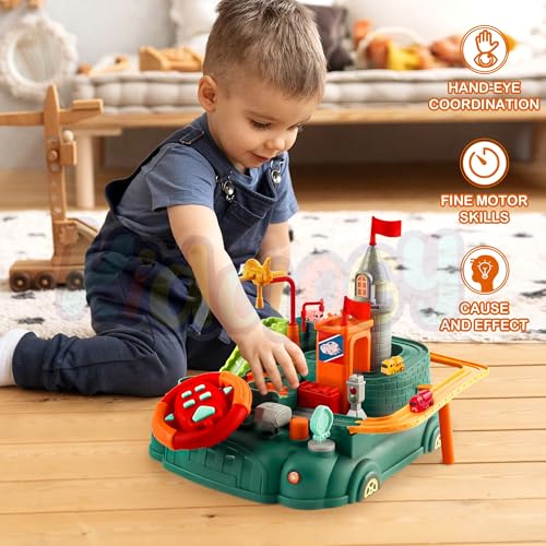 Image of Kidology Race Track Car Adventure Toy - Educational Playset for Kids Ages 3-7 | Montessori Puzzle Track, City Rescue Highways, Perfect Birthday & Christmas Gift,Multicolor