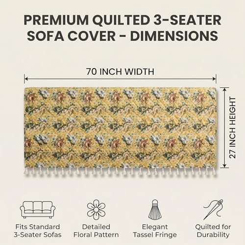 Image of BSB HOME Cotton Sofa Cover Throw with Tassels, Soft Breathable Fabric, Printed Couch Cover for Living Room, Lightweight Furniture Protector (27 x 70 Inches / 69 x 178 cm) (Yellow & Olive Green)