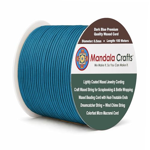 Mandala Crafts 0.5mm Dark Blue Waxed Cord, Jewelry Making, 109 Yard