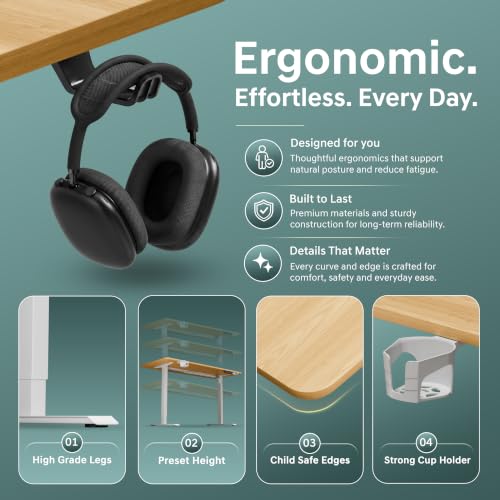 Image of V ONE Electric Standing Desk with 1-Piece Solid Top | Heavy Duty Height Adjustable Computer Desk | 3 Memory Preset | 5 Year Warranty | for Home Office (Maple Fusion, 120 * 60 CM)
