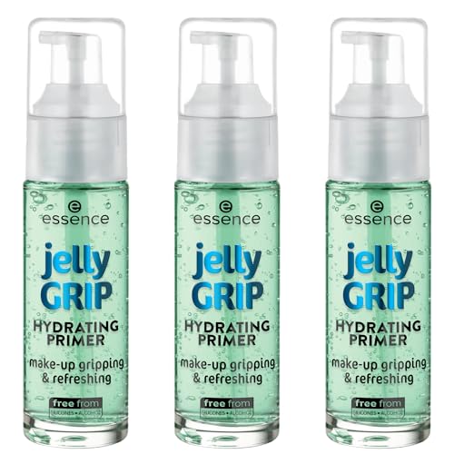 essence jelly GRIP HYDRATING PRIMER, Grün, feuchtigkeitsspendend, glättend, natürlich, für trockene Haut, vegan, ohne Parabene, Nanopartikel frei, glutenfrei, 3er Pack (3x29ml)