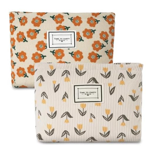 Aucuu Neceser Maquillaje Mujer, 2 Pcs Bolsas de Cosméticos de Tejido de Pana con Cremallera, Neceser de Maquillaje Floral,Neceser de Viaje Portátil, Multifunctional Organizador para Viaje - Tulipanes