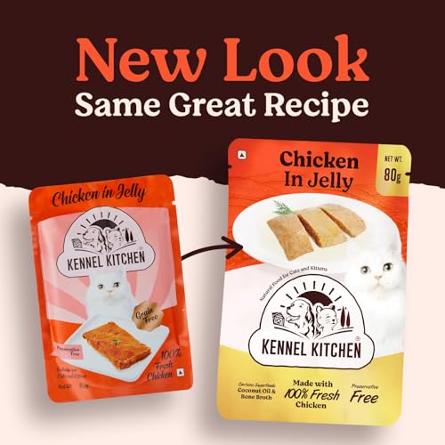 Image of Kennel Kitchen Grain Free Wet Cat Food for Adults and Kittens, Chicken in Jelly, Gravy Pet Food for Cats No Artificial Flavors, Colors or Preservatives 4 Pouches (4 x 80 GMS)