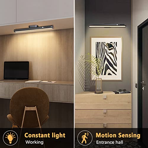 Image of Battery Powered Operated Wall Strip Light with Motion Sensor | LED Light Bar, Rechargeable Magnetic Under Cabinet Lighting Wireless with Remote Control for Desk Mirror Closet Black