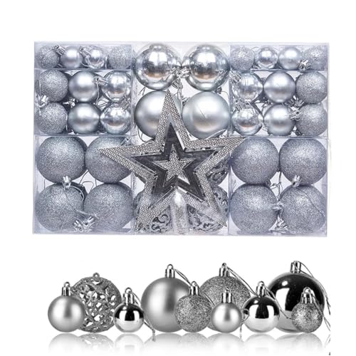La Mejor Recopilación de Esferas los mejores 10. 44 LUNA PARK 101 Bolas Navideñas con Estrella para Árbol, Incluye 100 Bolas con Ganchos y 1 Estrella, Bolas de Navidad Copos de Nieve Irrompibles de 3-6cm para Colgar en Navidad