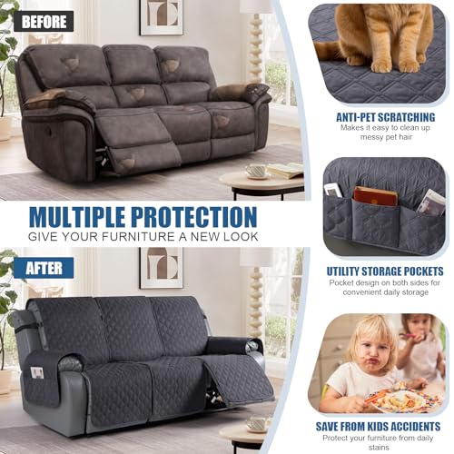 Image of TAOCOCO 100% Waterproof Recliner Covers, Recliner Sofa Covers with Leg Straps, Reversible Recliner Couch Cover for Reclining Chair, Washable Couch Protector for Pets Kids(3 Seater, Deep Gray)