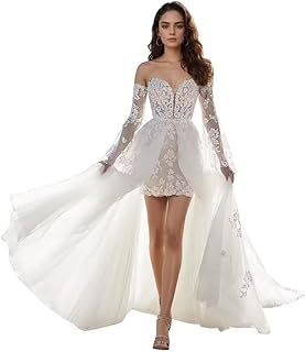 Hi-Low Tulle Wedding Dresses for Bride Lace Applique Wedding Dress for W...