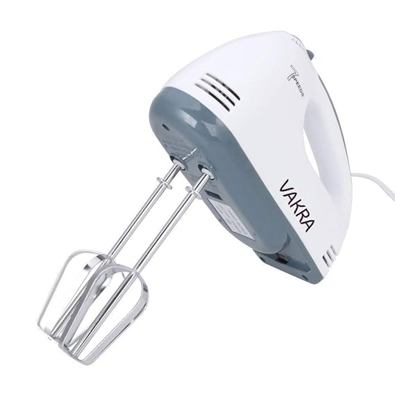 Vakra Hand Blender Beater Electric Cream Maker for Cakes with Base 7 Speed Control and 2 Stainless Steel Beaters, 2 Dough Hooks (White) and Dough Hooks