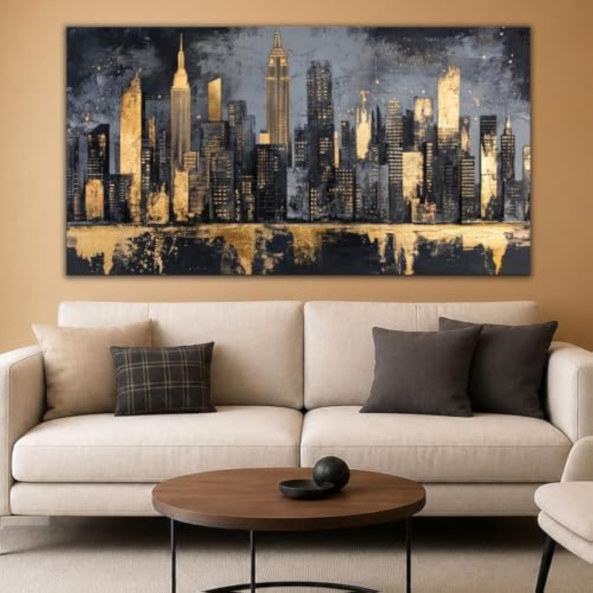 New York City Skyline Wall Painting with Wooden Frame