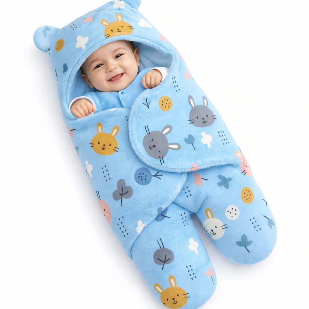 First Kick Baby Blanket New Born Pack of Hooded Printed Swaddle Wrapper Bag Pack of 1, 0-6 Months, L 70 cm x B 70 cm-image-32