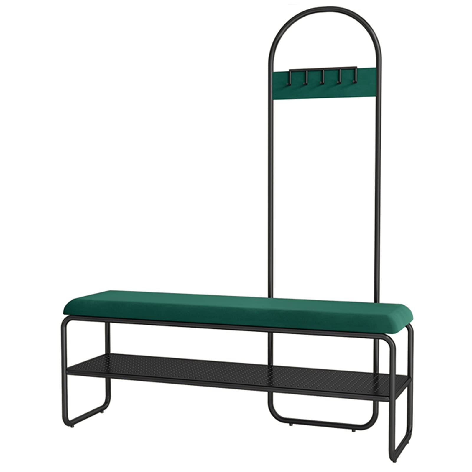 LWJSOCP Rustproof Metal Coat Rack Stand with Bench Multifunctional Hanger for Entryway Hall Bedroom & Office - Ideal for Garments Shoes Hats & Handbags - Easy Assembly (Green 100x32x150cm)