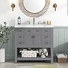36" Bathroom Vanity with Single Sink, Modern Undermount Bathroom Sink Cabinet with 2 Closing Doors & 6 Full Extension Dovetail Drawers, Bathroom Vanities （Grey）