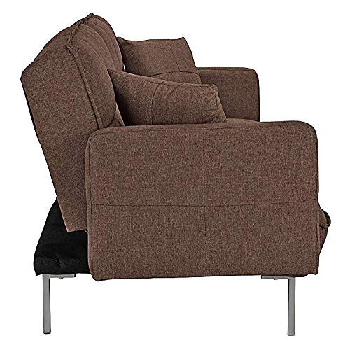 Divano Roma Furniture Modern Plush Tufted Linen Fabric Sleeper Futon, Small, Brown