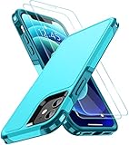 SPIDERCASE Designed for iPhone 12 Case/iPhone 12 Pro Case, with [2 x Tempered Glass Screen Protector] Shockproof Anti-Drop Military Protective Cover for iPhone 12/iPhone 12 Pro 6.1 inch (Light Blue)