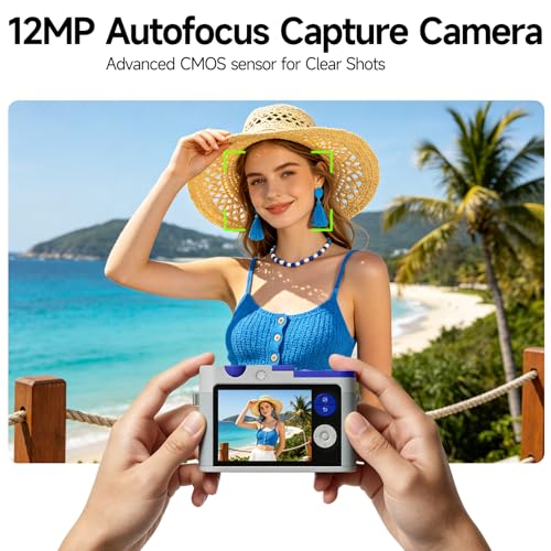 CHUZHAO Aesthetic Retro Digital Camera, Autofocus 12MP 1080P with Fill Light, 2.8" IPS Screen, 9 Filters, 16GB Card, Compact Travel Point and Shoot Camera for Boys Girls and Teens, Gray — view 3