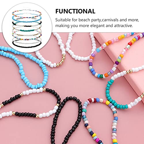 Generic 8Pcs Beads Anklets Chain Bohemian Ankle Bracelet Beads Woven Bracelets Adjustable Friendship Anklets For Women Girls Beach Summer Party #TOP1
