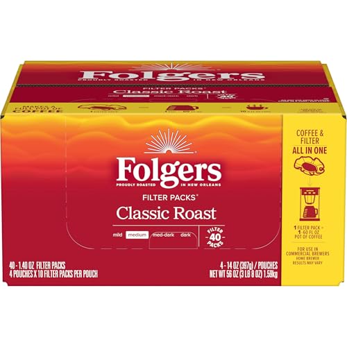 Folgers Classic Roast Medium Roast Ground Coffee, 40- 1.4 Ounce Filter Packs