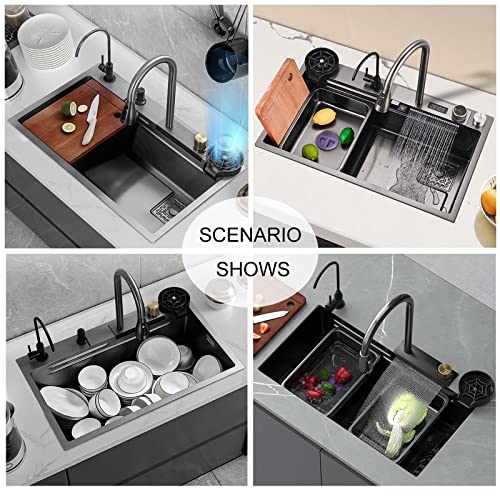 Évier de cuisine noir en acier inoxydable 304 avec bac simple de poste de travail - 2