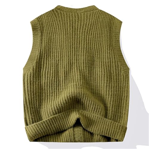 Men’S Relaxed Fit Thick Knitted Sweater Vest Slouchy O-Neck Sleeveless Button Down Cardigan3