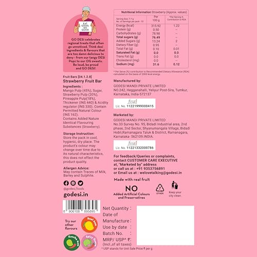 Image of GO DESi Strawberry Fruti Twist Fruit Bars Papad, Fruit Jelly - Pack of 10 pieces x 3