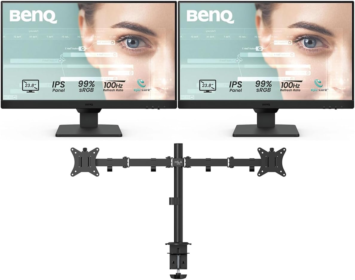 BenQ GW2490 100Hz Gaming Computer Monitor 24" FHD 1920x1080p, IPS, Eye-Care Tech, Low Blue Light, Anti-Glare, Adaptive Brightness, Built-in Speakers, DisplayPort, HDMI + H&A Heavy Dua