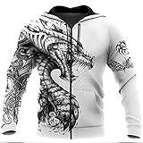 Unisex Hoodie, Keltischer Drache 3D Insgesamt Bedrucktes Sweatshirt, Tattoo Und Dungeon Dragon, Pullover, Jacke, Odin Symbol, Trainingsanzug, Laufkleidung,Zip b,M