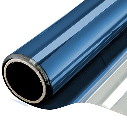 WPCTEV One Way Mirror Window Film Daytime Privacy Heat Control Film Solar Film Non-Adhesive Window Tint for Home and Office Blue & Silver 6 Mil 23.6 Inch x 13.1 Feet