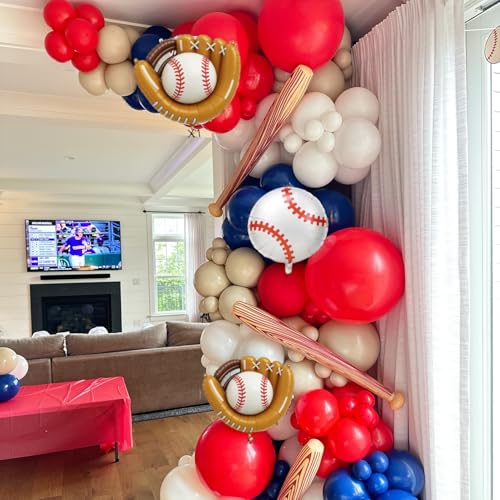 Image of 4th Baseball Birthday Decorations for Boys,Navy Blue Red Nude Balloons