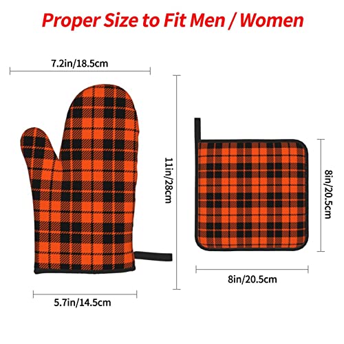Halloween Oven Mitts And Pot Holders Sets Of 4 Orange Black Buffalo Plaid Kitchen Potholder Gloves Heat Resistant Non-Slip For Chef Baking Cooking Grilling Bbq Mittens #TOP2