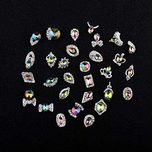 30Pcs Rhinestones For Nails, Colorful Ab Iridescent 3D Nail Diamonds Glass Crystal Metal Gems Jewels Stones For Nails Art Decoration #TOP3
