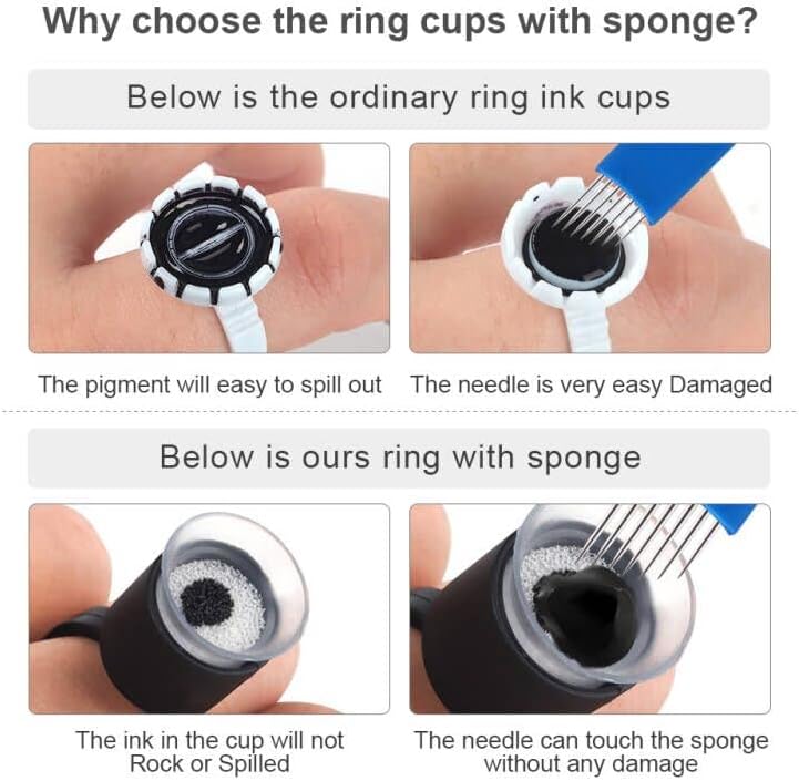Miniatura 7 de KXJHY 100 vasos para anillos de tinta, anillos de pegamento de pigmento de microblading con copas de tinta de esponja, tapas de maquillaje