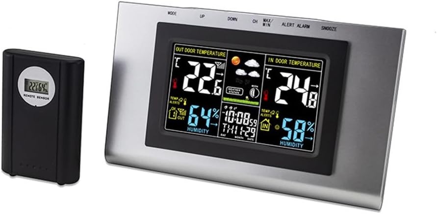 Color LCD Display Home Monitoring Meteorological Clock Cellar Garden Temperature Humidity Alarm