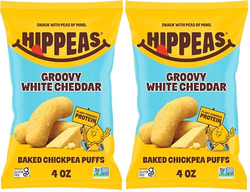 Image of Hippeas Chickpea Puffs, Vegan White Cheddar, 4 Ounce (Pack of 2), 4g Protein, 3g Fiber, Vegan, Gluten-Free, Crunchy, Plant Protein Snacks