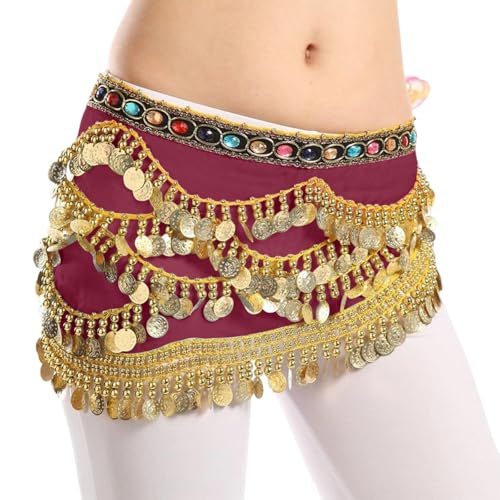 Genérico Faldas Danza del Vientre Mujer De Fiesta Cintura Alta Elegantes Sexy Falda con Borlas Minifalda Brillantes Baile Latino Disfraz Carnaval Vino Tinto Talla única