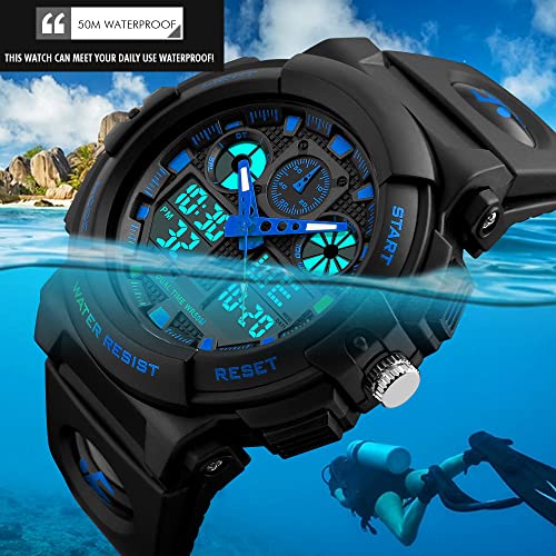 Image of PASNEW Boys' Watches - Dual Display, Large Dial Sport Watch, Black Outdoor Watch for Boys & Teens - Waterproof